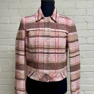 Worth Plaid Tight Weave Boucle Blazer - Tan, Brown, Cream, Red